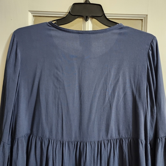 Knox Rose Blue Embroidered Boho Tunic Dress XL Bell Sleeve Peasant Mini - Picture 8 of 13